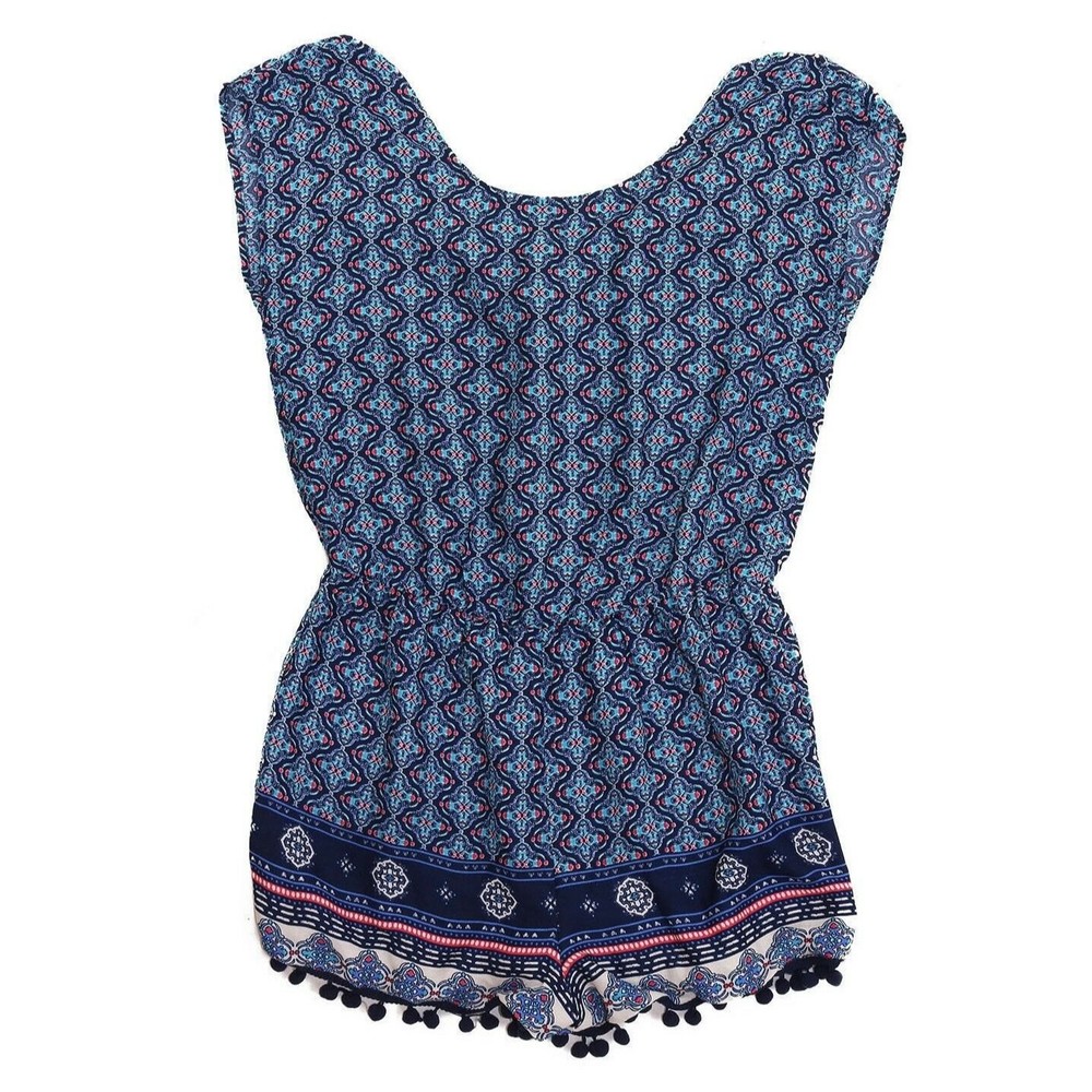 Zoe & Rose Band Of Gypsies Romper Size M Tie Back Cap Sleeve Blue EUC B7